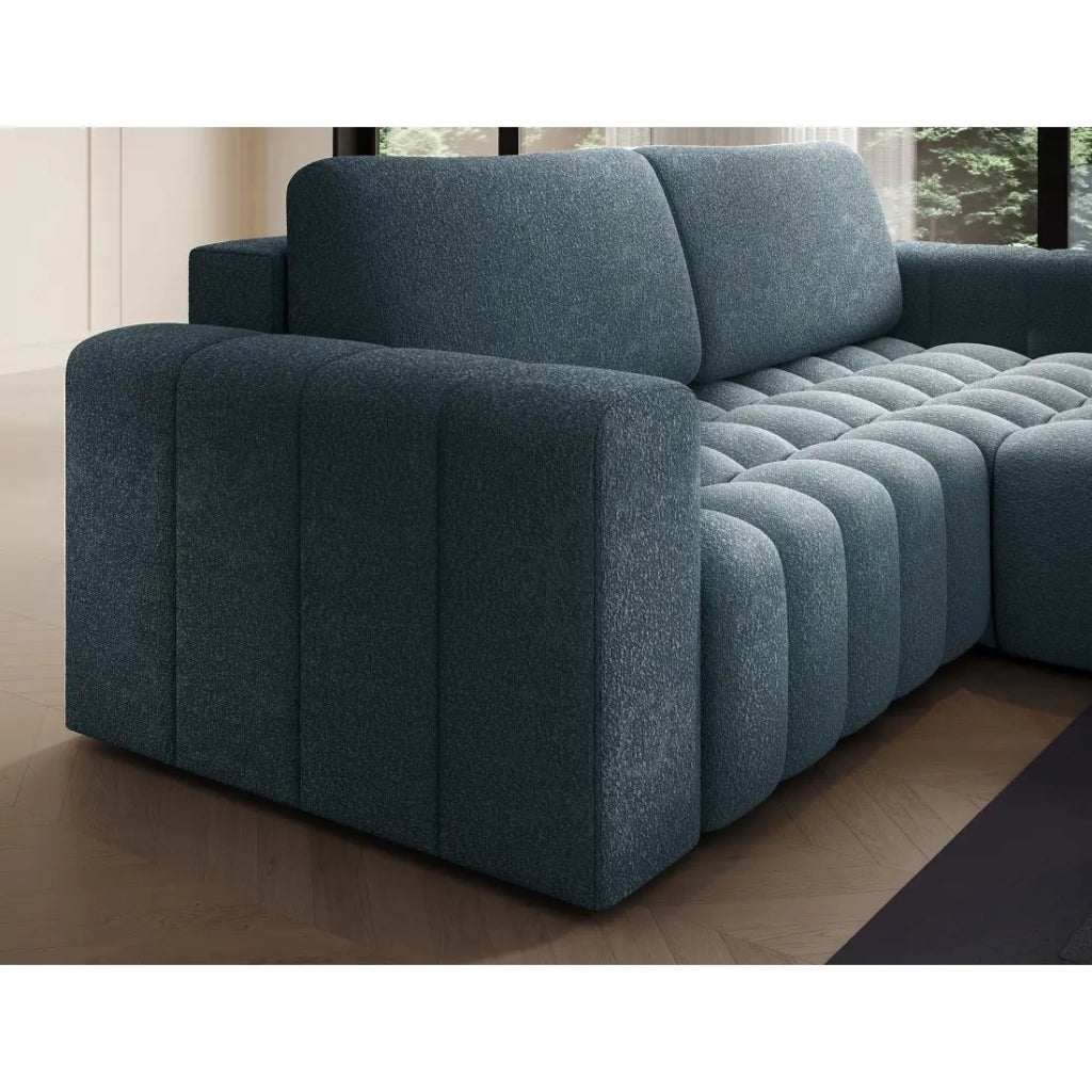Divano angolare trasformabile DORY blu notte 250 cm con contenitore angolo destro
