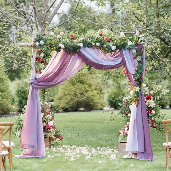 Tenda Transparente per Decorazioni di Matrimonio - 1 Pezzo - 548 x 152 cm - Bianco/Rosso Vino - Effetto Color Interamente - Decorazione per Finestre
