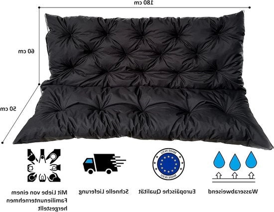 Palletcassa per esterno - Cuscino per giardino - Cuscino lounge per esterno - Sedile esterno - Materiale impermeabile - 180 x 110 cm - Nero