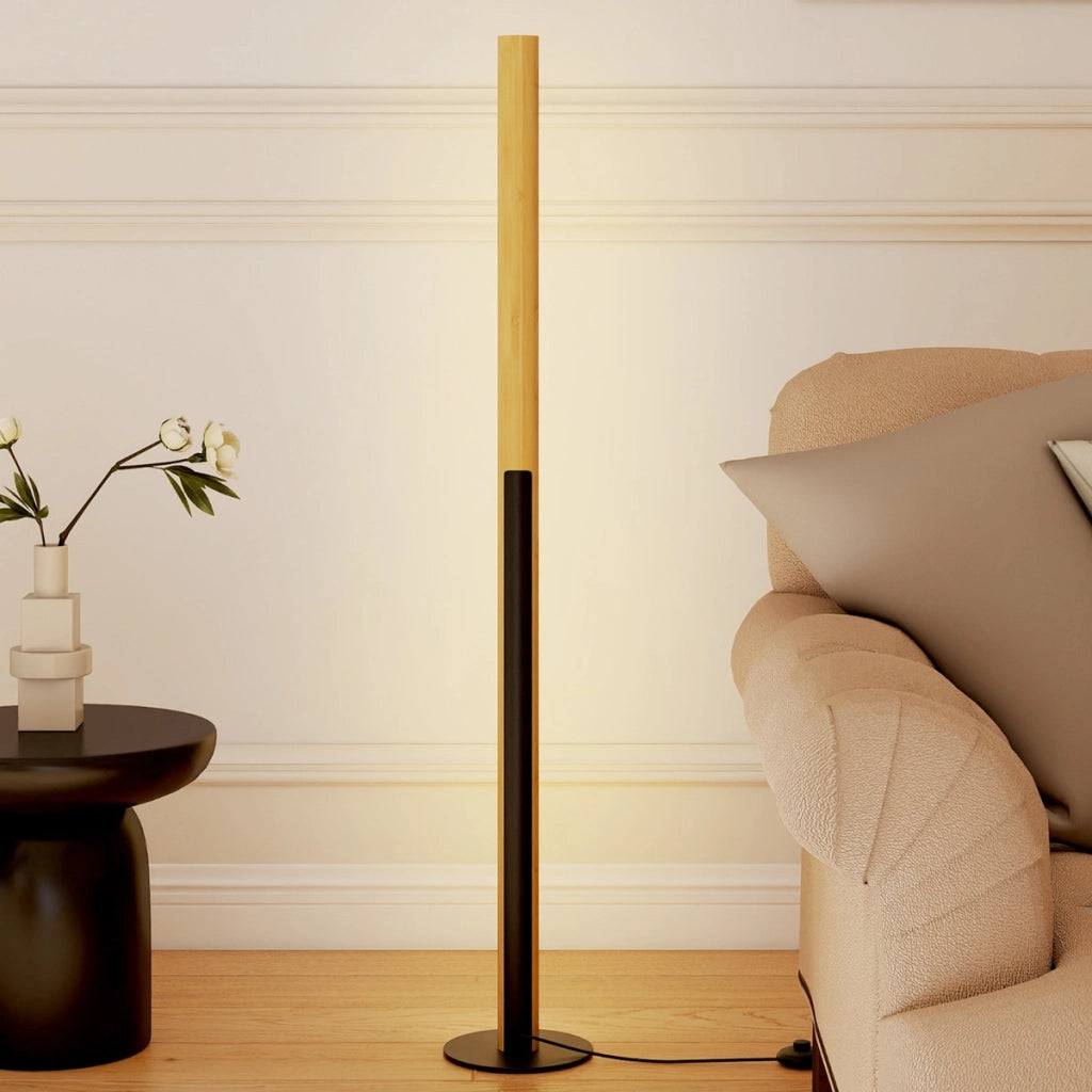 Lampada da pavimento in bamb¨´ lampada led dimmerabile da angolo, Lampada minimalista alta da terra per soggiorno-Lampade