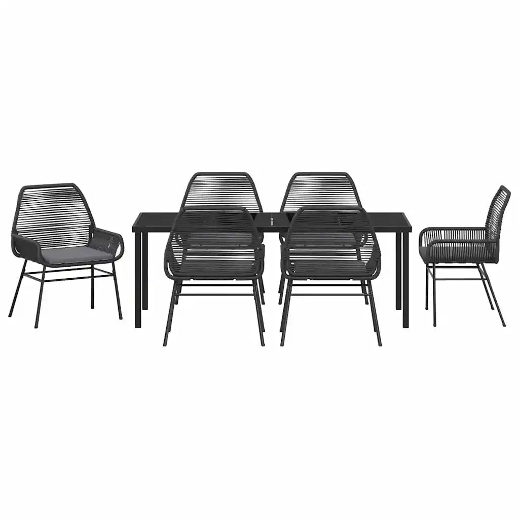 Set da Pranzo per Giardino con cuscino 7 pcs Nero polyrattan 3380874