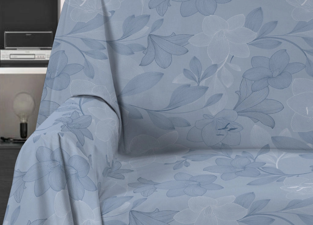 Telo Arredo Granfoulard Copritutto Salvadivano 100% Cotone Disegno Lily - Matrimoniale - Blu