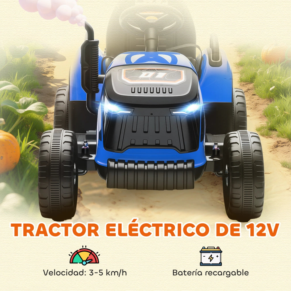 Trattore Elettrico per Bambini con Rimorchio ¨C zephmum ¨C Blu, 12V, Controllo Remoto 2.4G