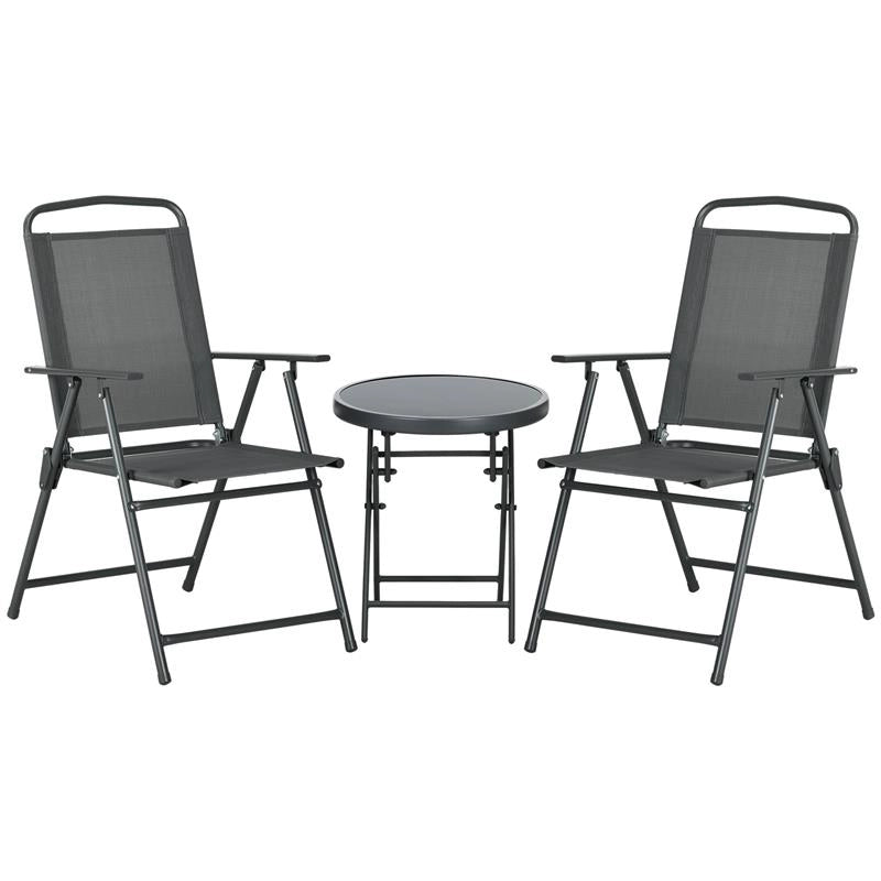 SET DA GIARDINO 3 PEZZI CON 2 SEDIE 53.5X64X93 CM E TAVOLINO DA CAFFÞ Ï45X50 CM, IN METALLO, GRIGIO SCURO
