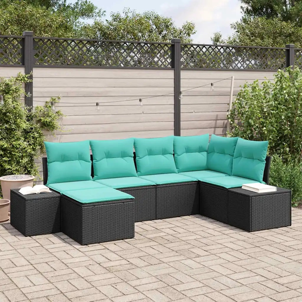 Set Divano da Giardino 6 pz Nero e Turchese polyrattan 3355805