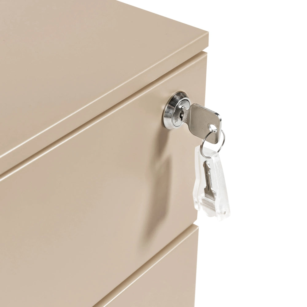 Mobiletto Portaoggetti in Metallo beige con 3 Cassetti con serratura a chiave e ruote industriali moderno Home Office Garage