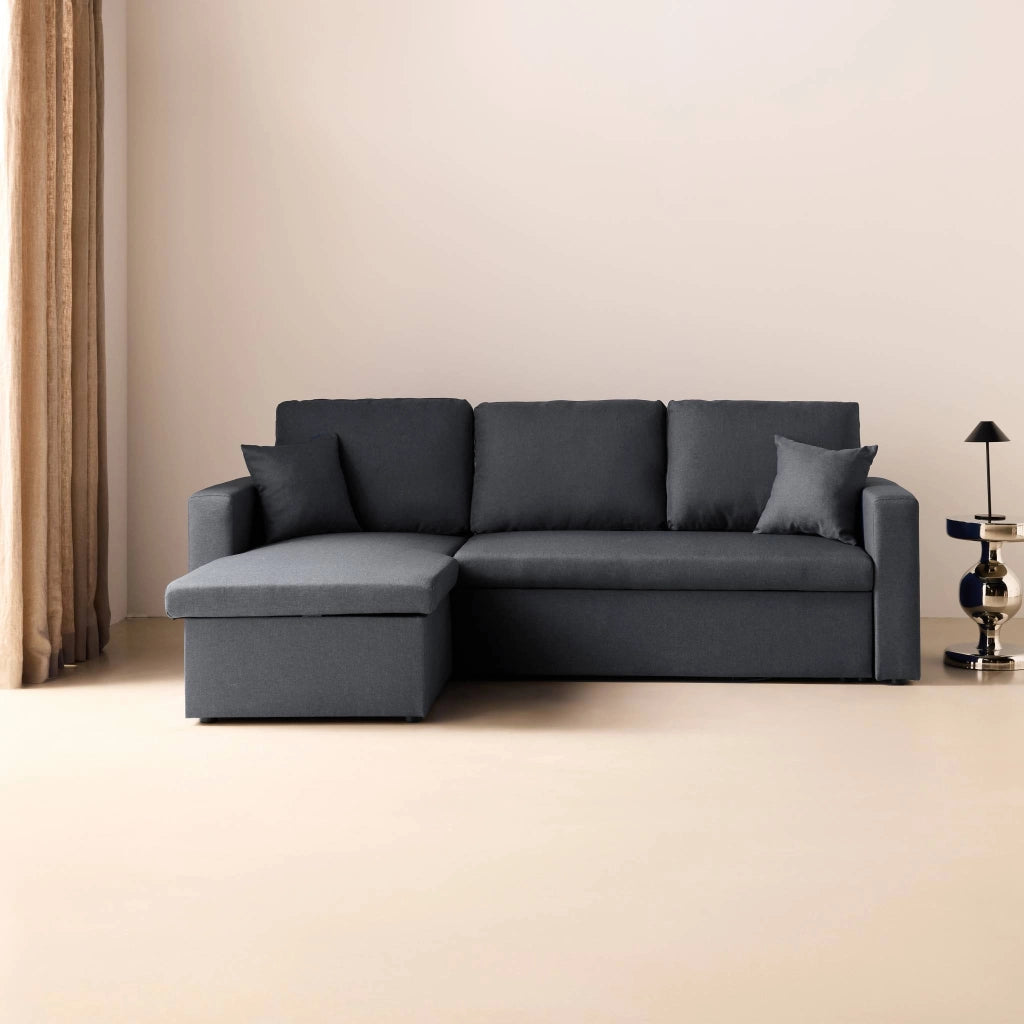 Divano letto angolare reversibile con contenitore, 3 posti, grigio