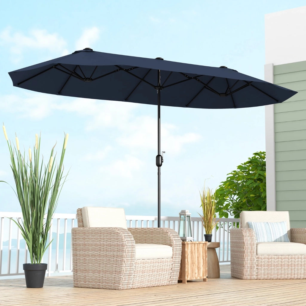 Ombrellone bifacciale da patio per giardino, Ombrellone da esterno con base riempibile Blu navy