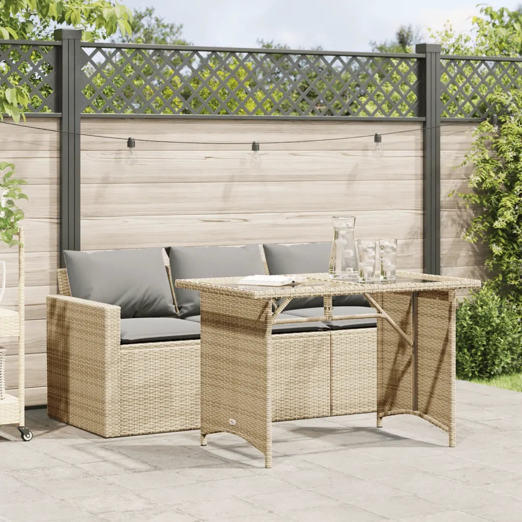 Set da Pranzo da Giardino 2 pz | Set Salotto da Giardino con Cuscini Beige in Polyrattan