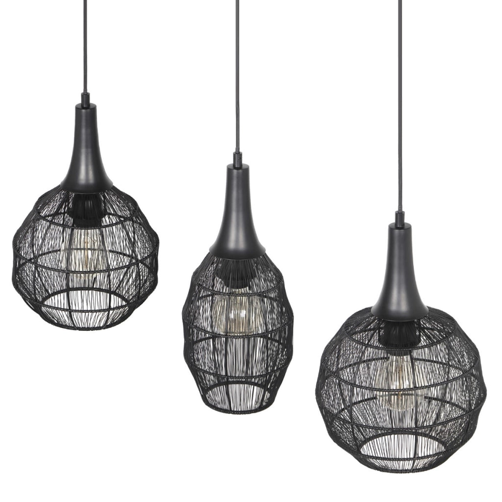 Lampada sospesa industriale nera barra 3 gabbie E27