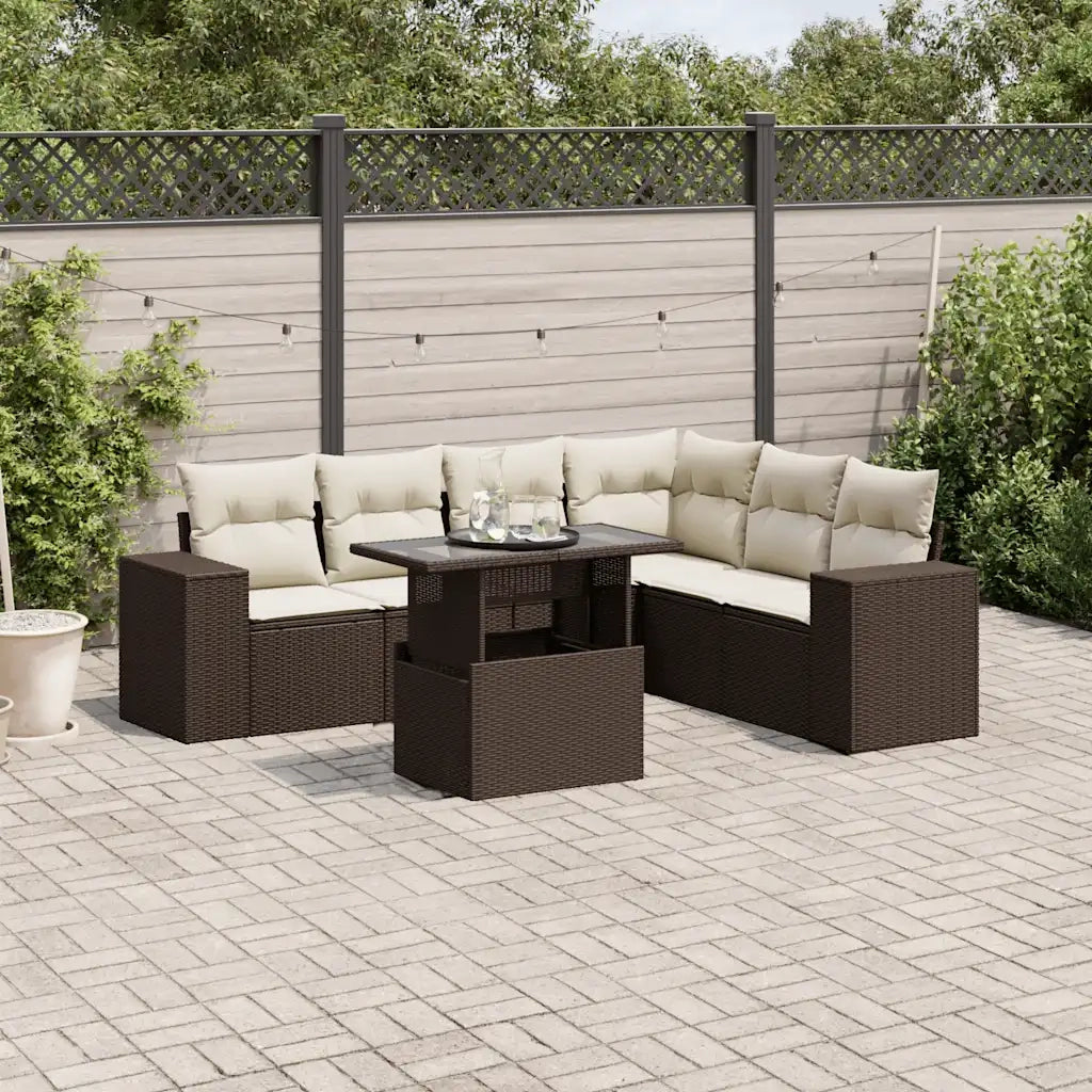 vidaXL Set Divani da Giardino 7 pz con Cuscini Marrone in Polyrattan