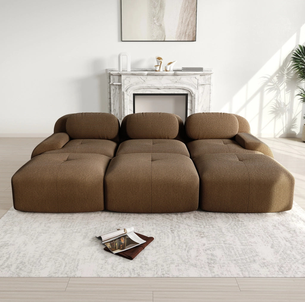 Divano angolare modulare 298x178x70 cm in velluto a coste marrone; senza montaggio