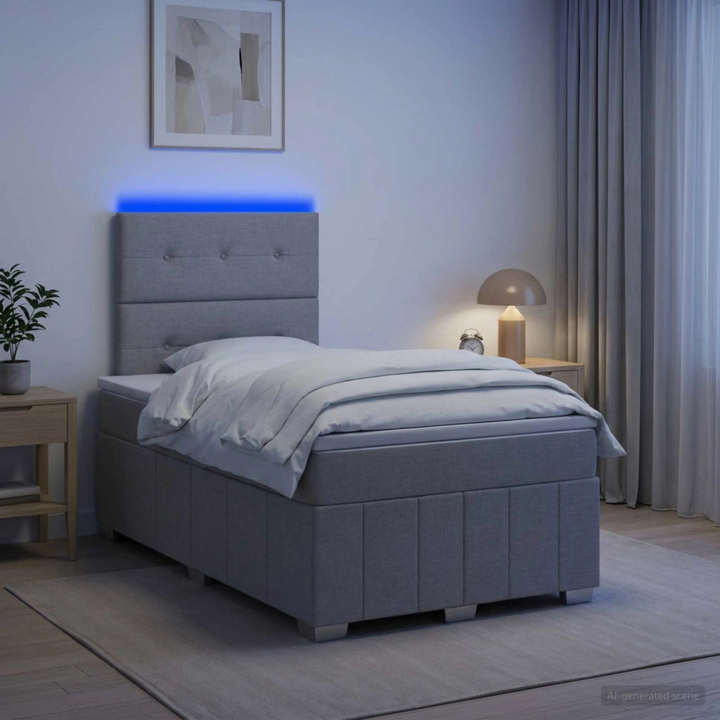 Letto Box Spring LED con Materasso Grigio Chiaro 120 x 190 cm 3455556