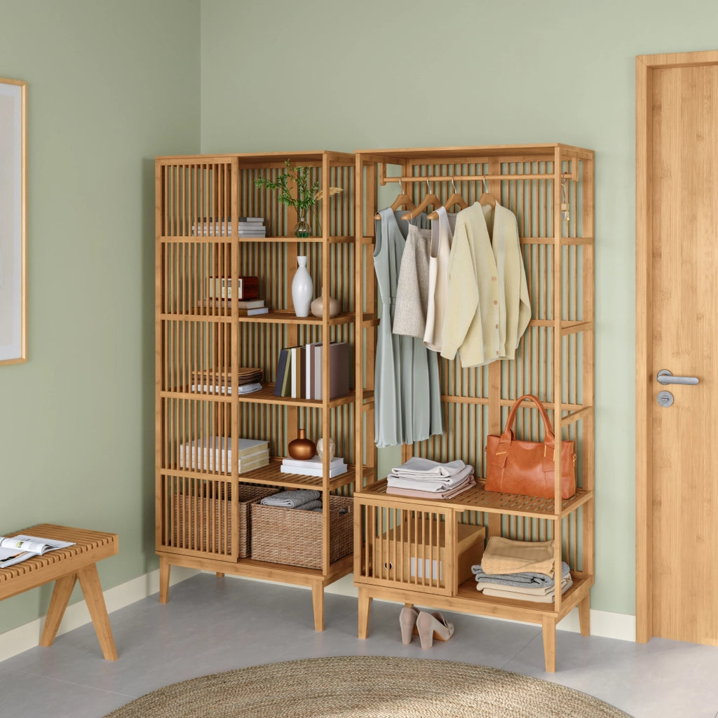 Set Organizzatore Guardaroba in Bambù 1 Armadio Aperto e 1 Scaffale [en.casa]
