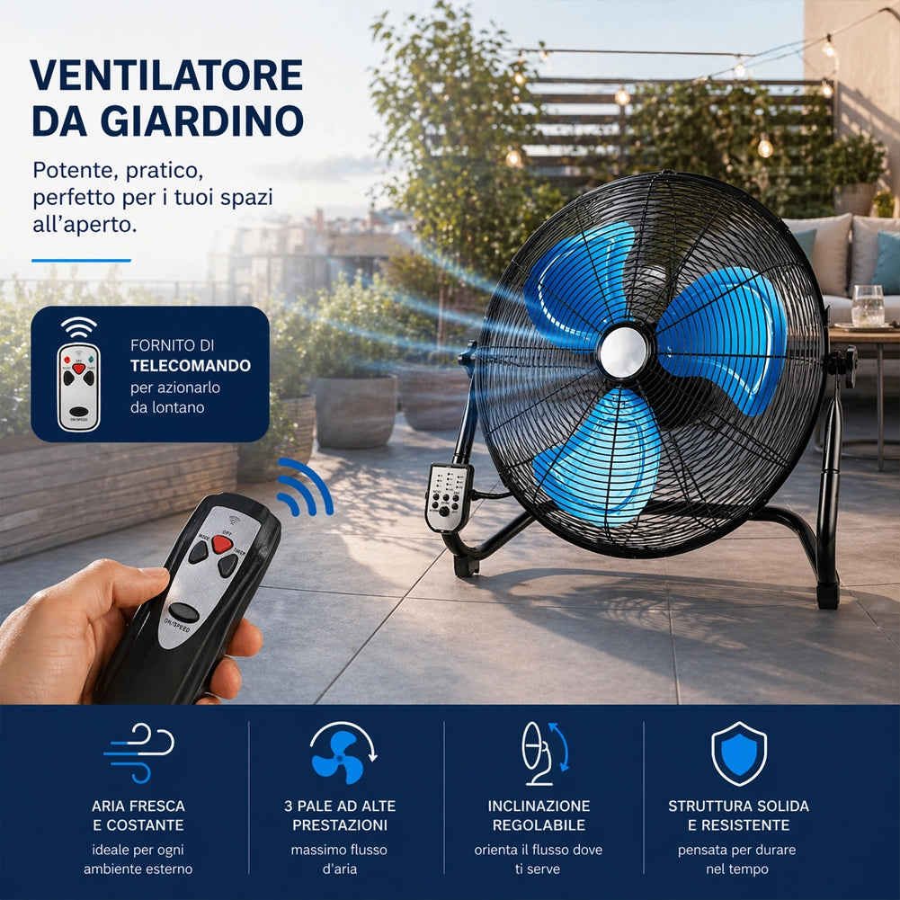 Ventilatore da Terra Pale Ø51 cm con Telecomando Silenzioso Inclinazione Regolabile Nero