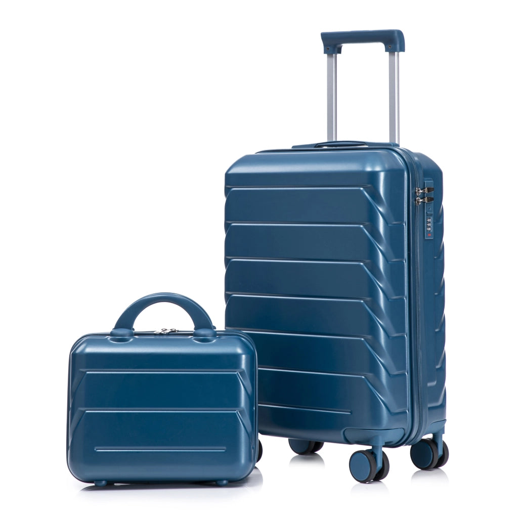 Set di due valigie girevoli in ABS da 14"/19" con lucchetto a combinazione e trousse da 14" (blu scuro)