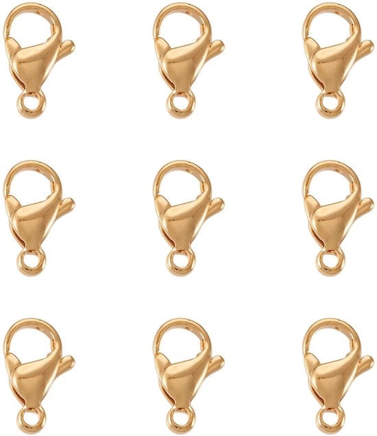 Chiusure a coda di rospo 100 pezzi - 18K dorato - acciaio inossidabile 304 - leggero - levigato a mano - dimensioni 11x7x3,5mm - chiusura a carabina