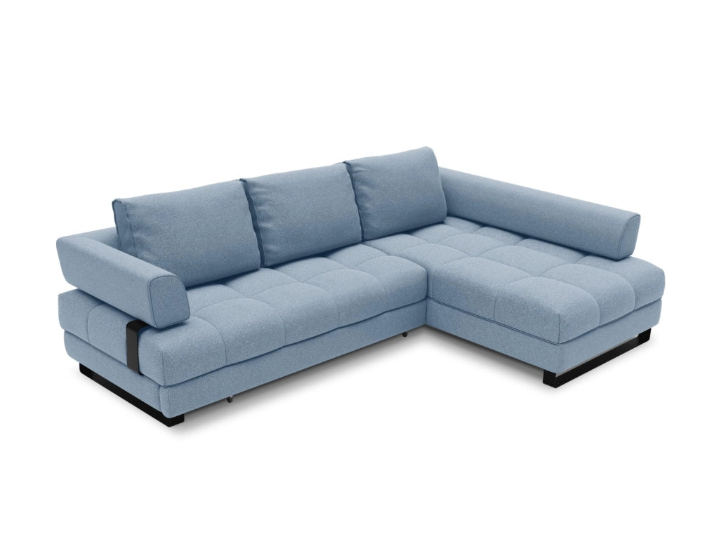 Cosmopolitan Design - Divano convertibile angolare destro con contenitore "Clinton" 5 posti in tessuto strutturato blu 