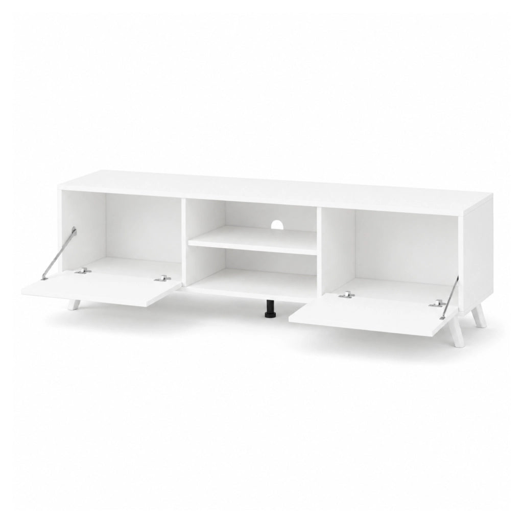 Mobile Porta Televisore Moderno Con 2 Ante Battenti Ripiani Aperti Centrali Design Minimal Per TV Fino A 75 Pollici Zona Living 180 X 39,6 X 49 Cm Bianco