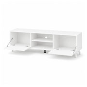 Mobile Porta Televisore Moderno Con 2 Ante Battenti Ripiani Aperti Centrali Design Minimal Per TV Fino A 75 Pollici Zona Living 180 X 39,6 X 49 Cm Bianco
