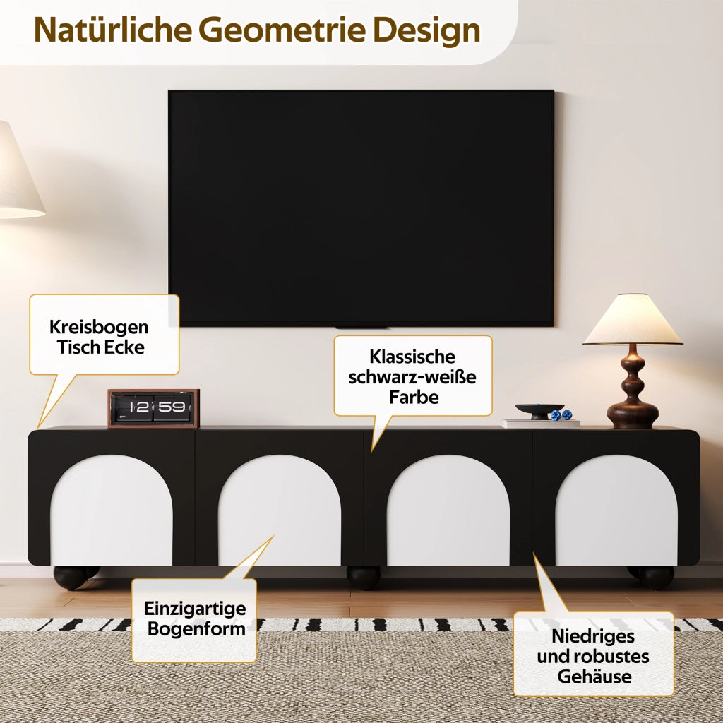 MOBILE TV con 2 cassetti e 2 ante 180x38x45 cm MDF nero e bianco