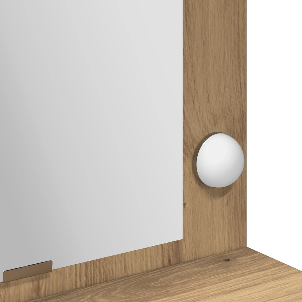 Tavolo per trucco con luci LED in rovere artigianale, 100x41x135 cm