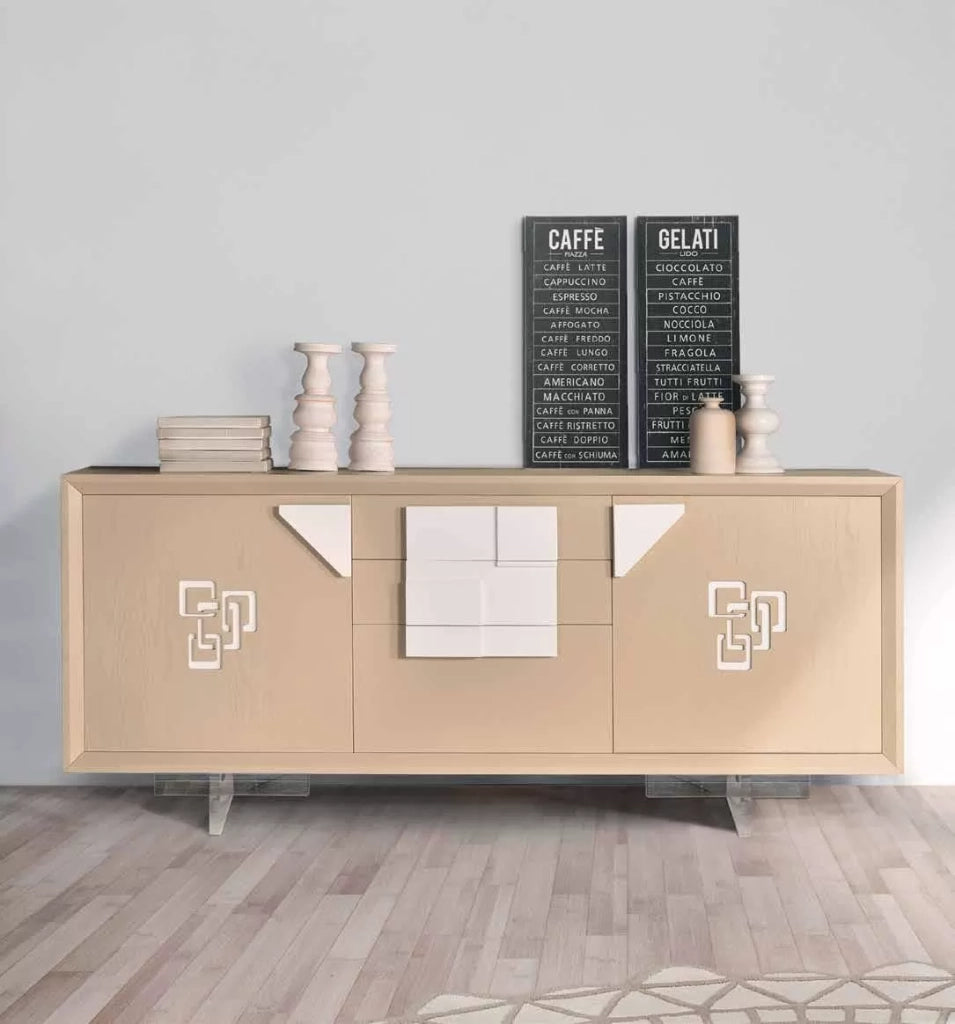 Credenza frassino laccato onice poro aperto 2 porte piedi  a sciabola l.210 p.50 h.88