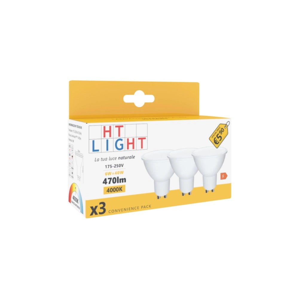 Alca power gu10 6w 175-250v 470lm 4000k lampadina dicroica led box da 3pz