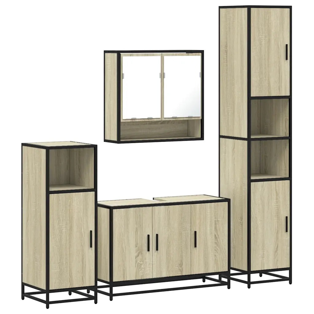 Set Mobili da Bagno 4 pz Rovere Sonoma in Legno Multistrato