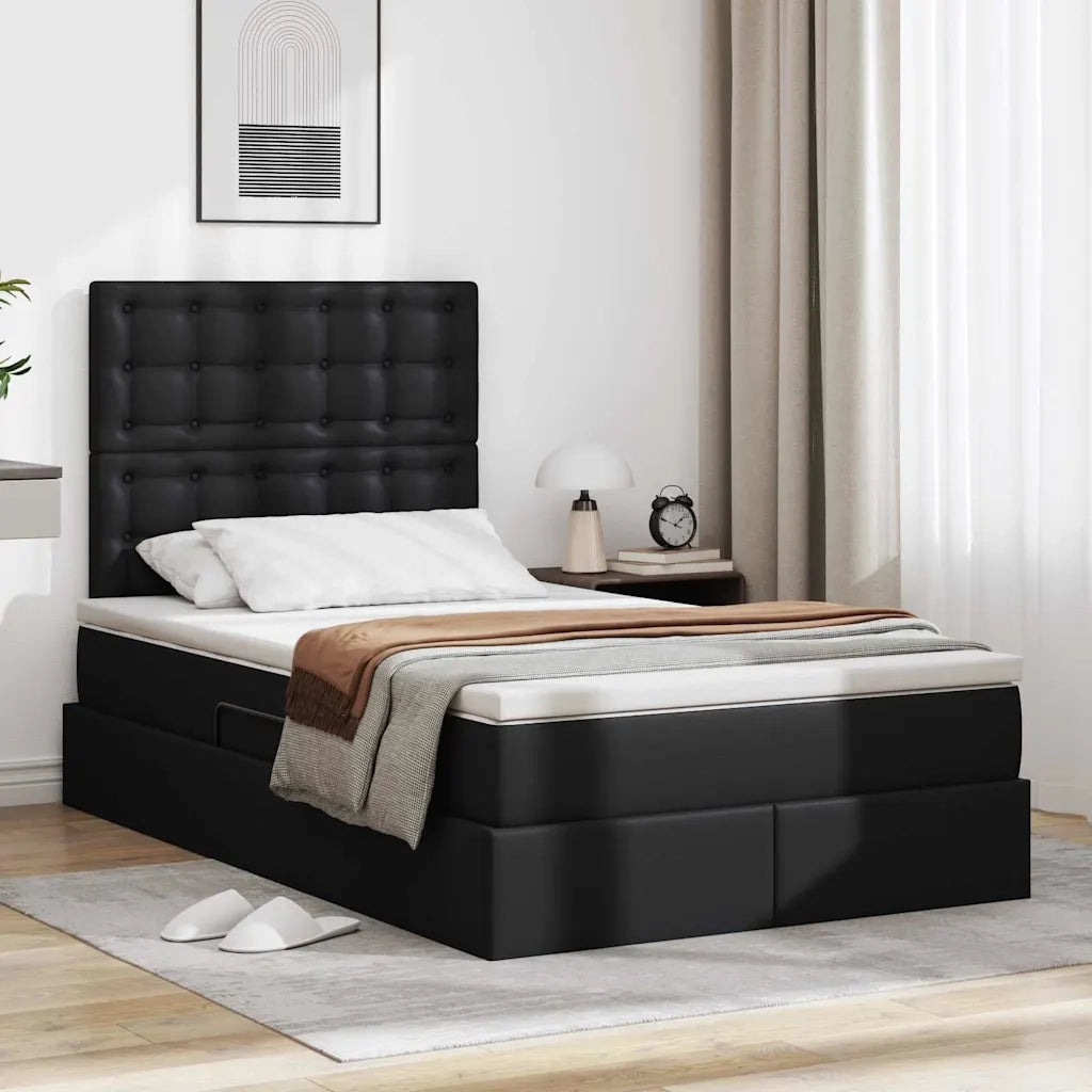 Letto con contenitore e LED Nero 120 x 190 cm Pelle Sintetica