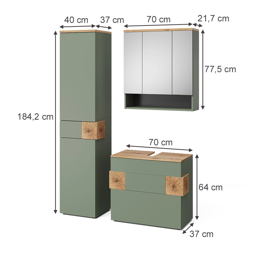 Vicco Set di mobili da bagno Verde/Artigianale 3 parti