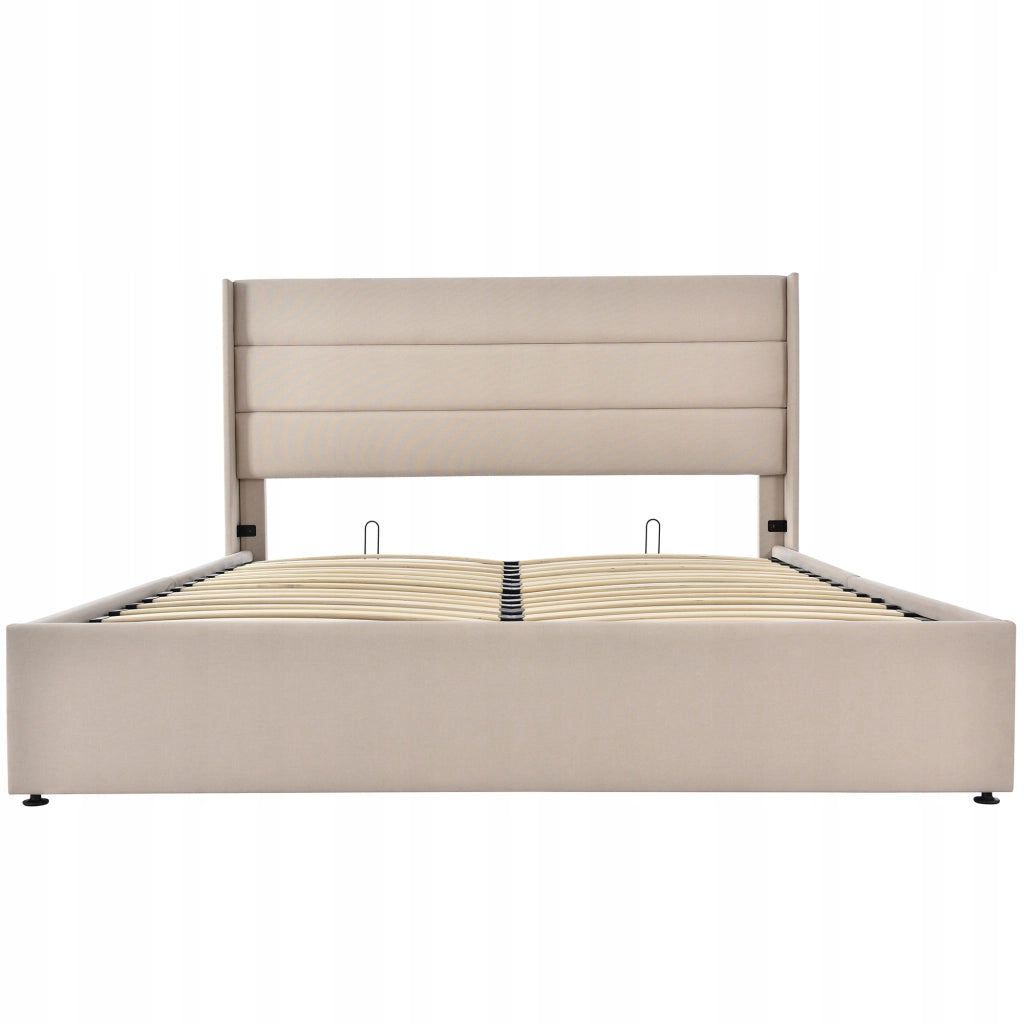 Letto imbottito 140x200 - Xylo - Beige con meccanismo idraulico e struttura