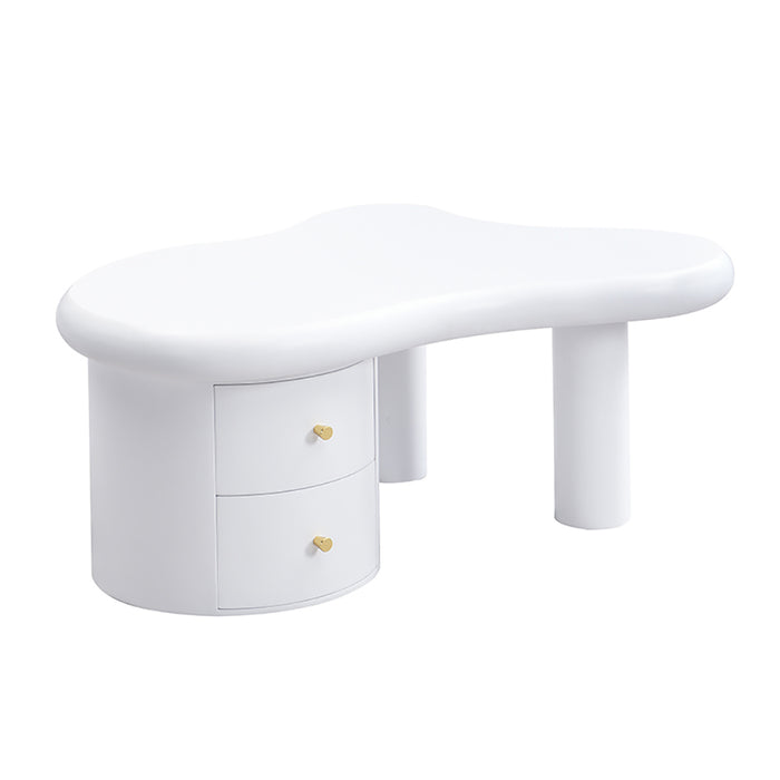 Tavolino-Xylo-Bianco forma irregolare 2 cassetti