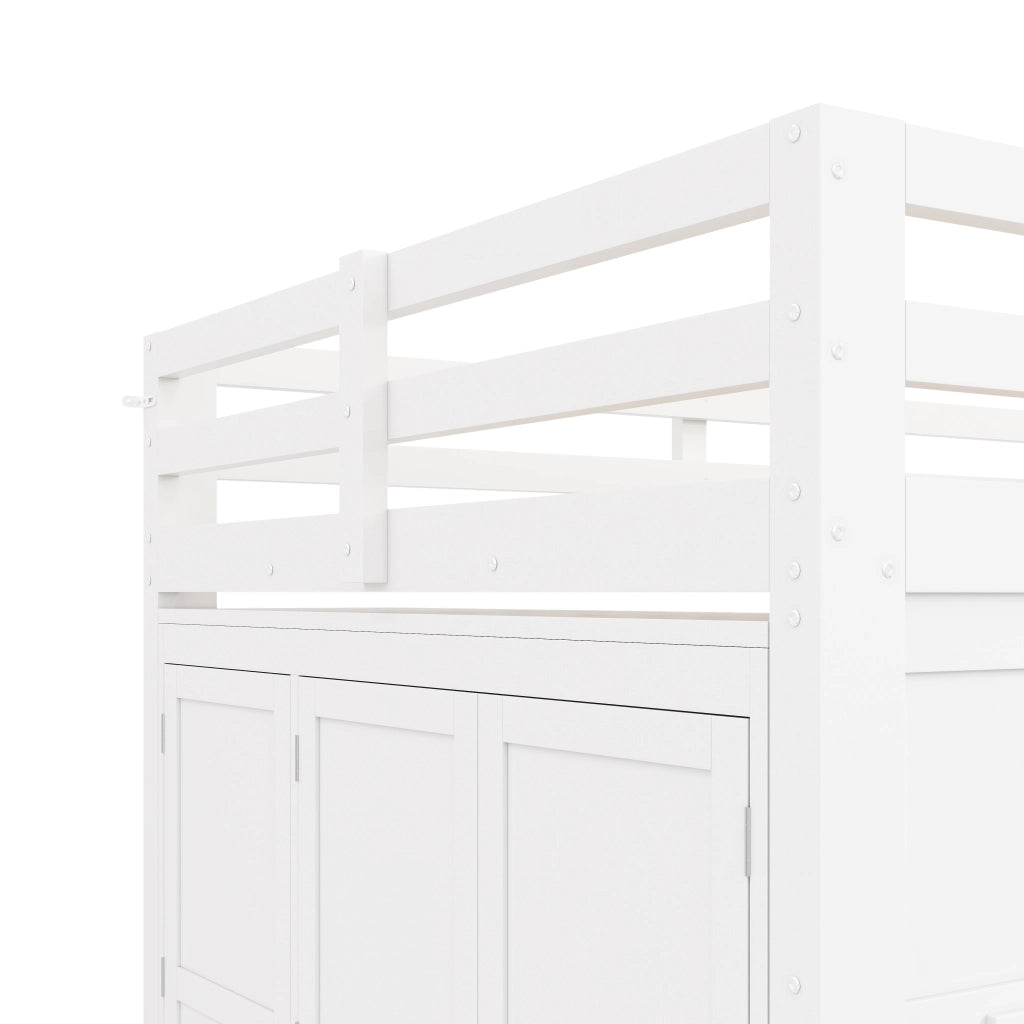 Letto a Soppalco con Armadio Integrato e LED ¨C MINIMAL ¨C Legno Bianco 140x200