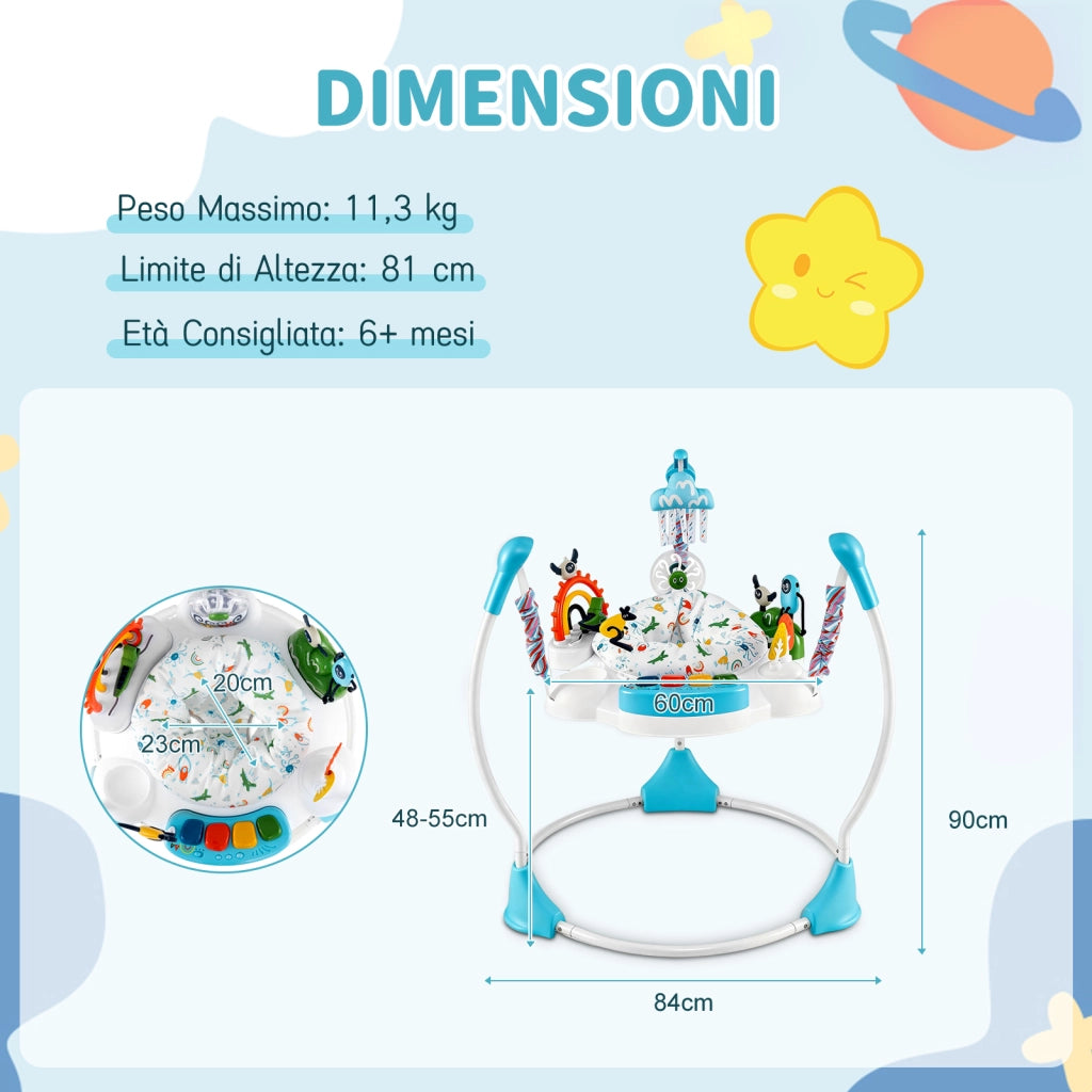 Centro attività bambini jumperoo 6 giocattoli interattivi luci musica-Centro attività altezza regolabile tavolo 360° neonati 6 mesi+ Blu