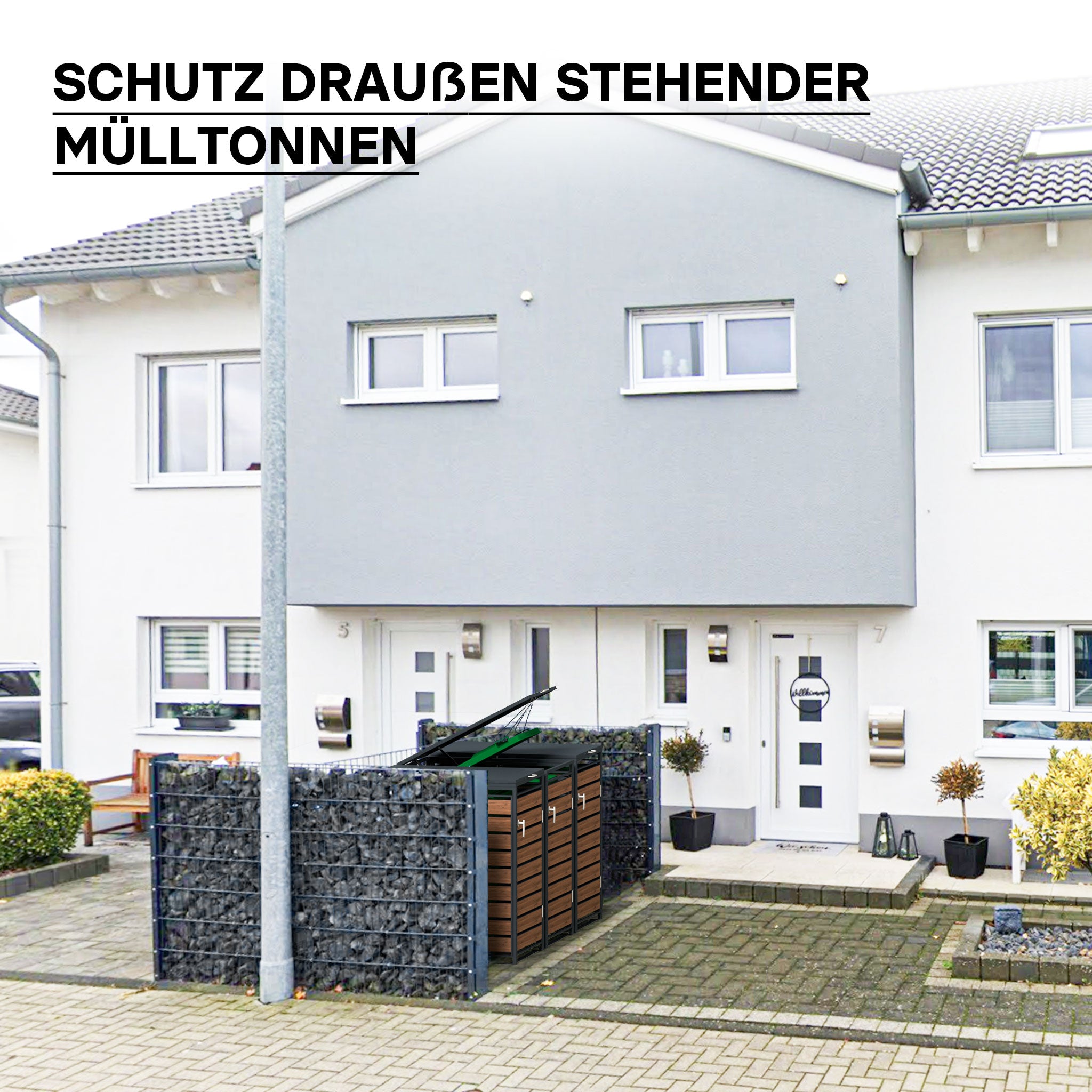 Copri bidone della spazzatura con coperchio ribaltabile per un contenitore 60-240l, acciaio antracite e effetto legno, copribidone da esterno