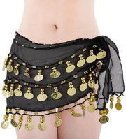 Costume da yoga con tasche posteriore - abito da ballo sexy - costume arabo con stoffa nera e con decorazioni dorate