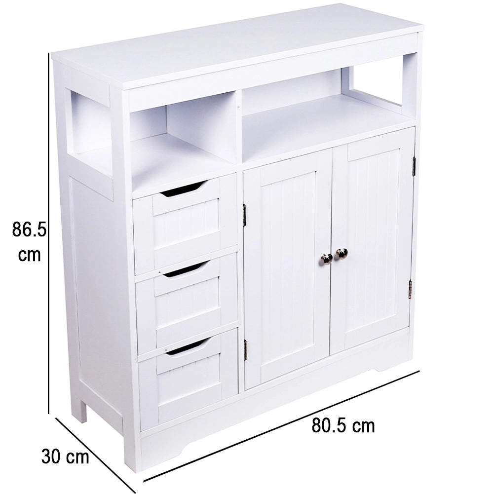 Mobile da Bagno Armadietto da Terra 3 Cassetti e 2 Ante Armadio 80.5x30x86.5cm
