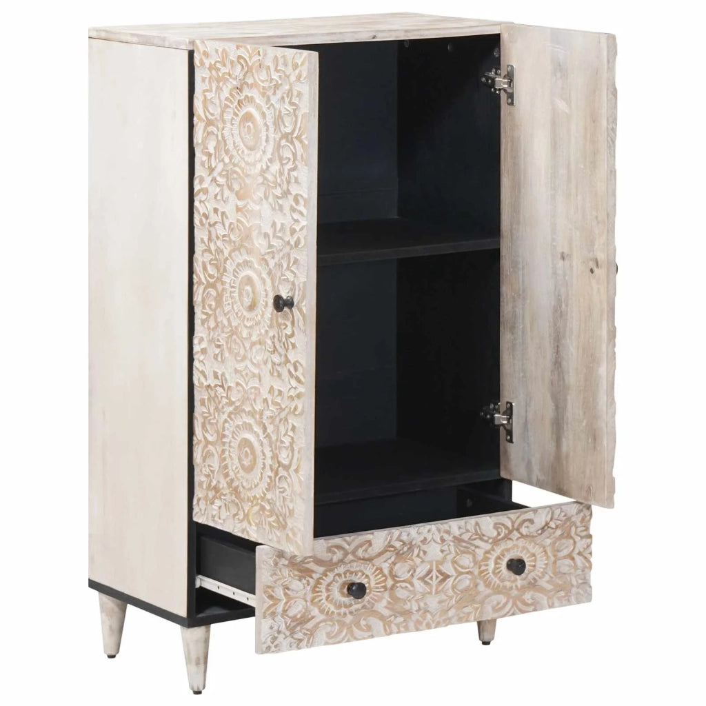 Mobile Alto Bianco 60 x 33,5 x 100 cm Legno di mango massello 4018398