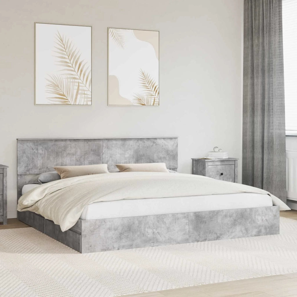 Letto con Contenitore con testiera Grigio cemento 200 x 200 cm 3410766