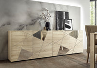 Madia Design Moderno 4 Ante con Serigrafie e Specchi Vittoria 241x42x84 cm Rovere Samoa