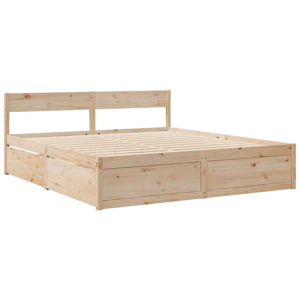 Giroletto Cassetti e Materasso 200x200 cm Legno Massello Pino 3281886