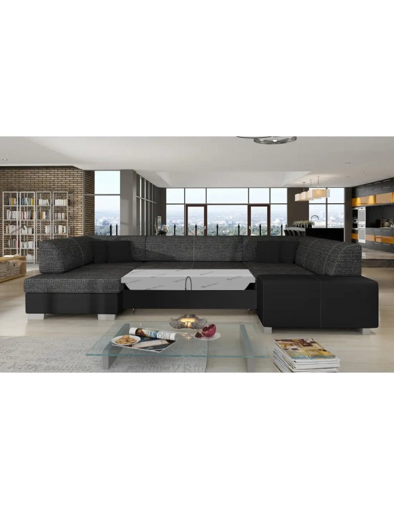 Divano panoramico a U Grigio scuro & Nero convertibile 6 posti HAVANA design geometrico