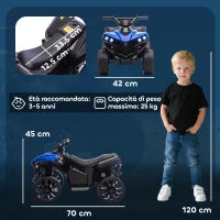 Quad Elettrico per Bambini ATV con Batteria Ricaricabile 6V, Fari LED e Musica, Età 3-8 Anni, Blu