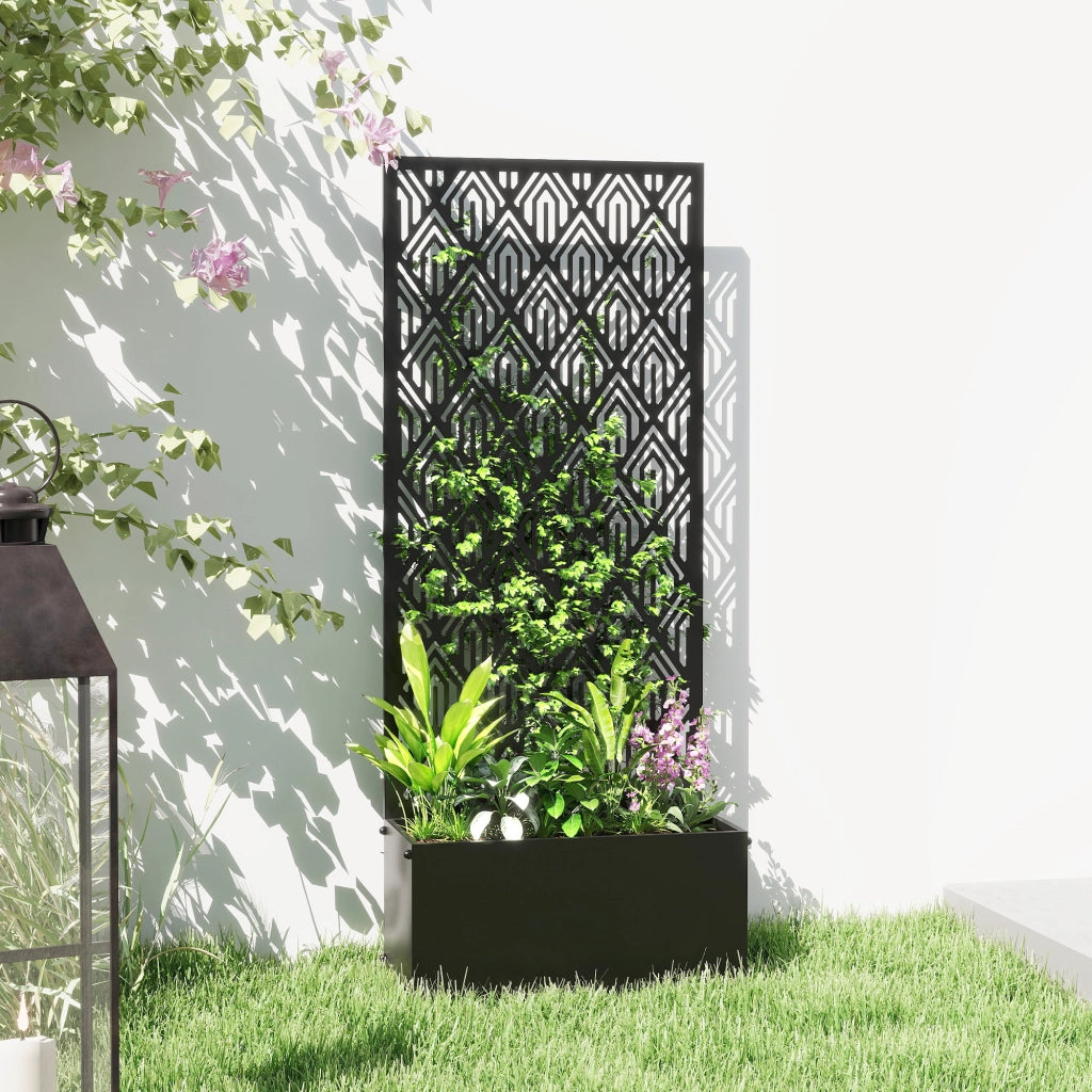 Fioriera con griglia e frangivento per rampicanti ¨C Zephmum ¨C Nero, metallo, 45x21.5x110 cm