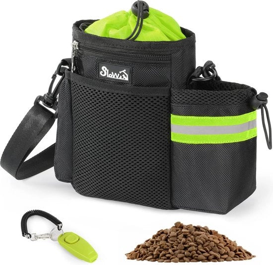 Sacca per cibo per cani, valigetta per addestramento cani con grande capacità, dispenser di sacchetti di letame e contenitore per bottiglie d'acqua (verde)