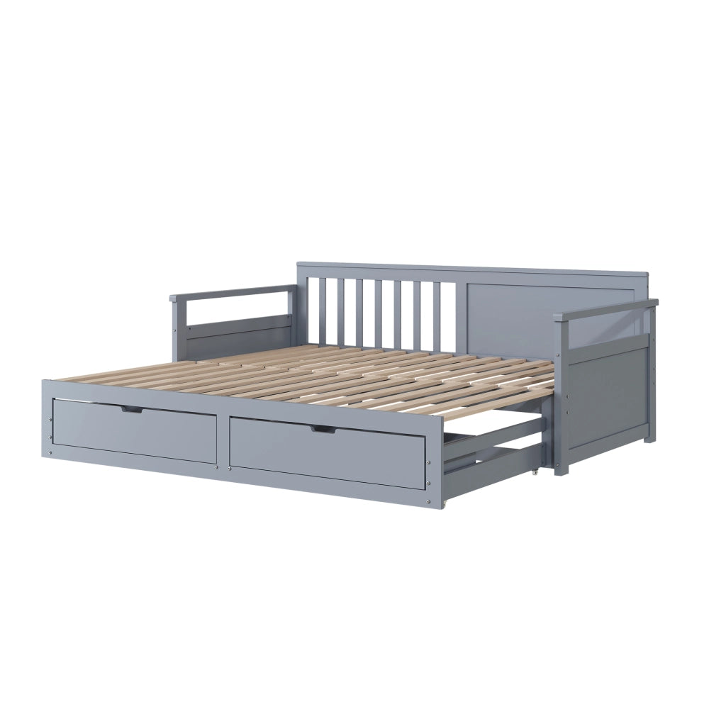Letto giorno notte grigio in legno massello di pino con cassetti e letto estraibile 90x190 cm&180x190cm