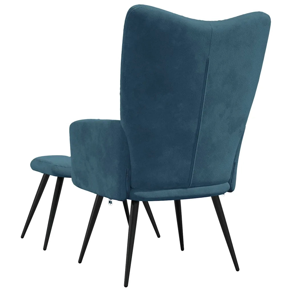 Divano Sedia-Poltrona Relax con Poggiapiedi Blu in Velluto 404649
