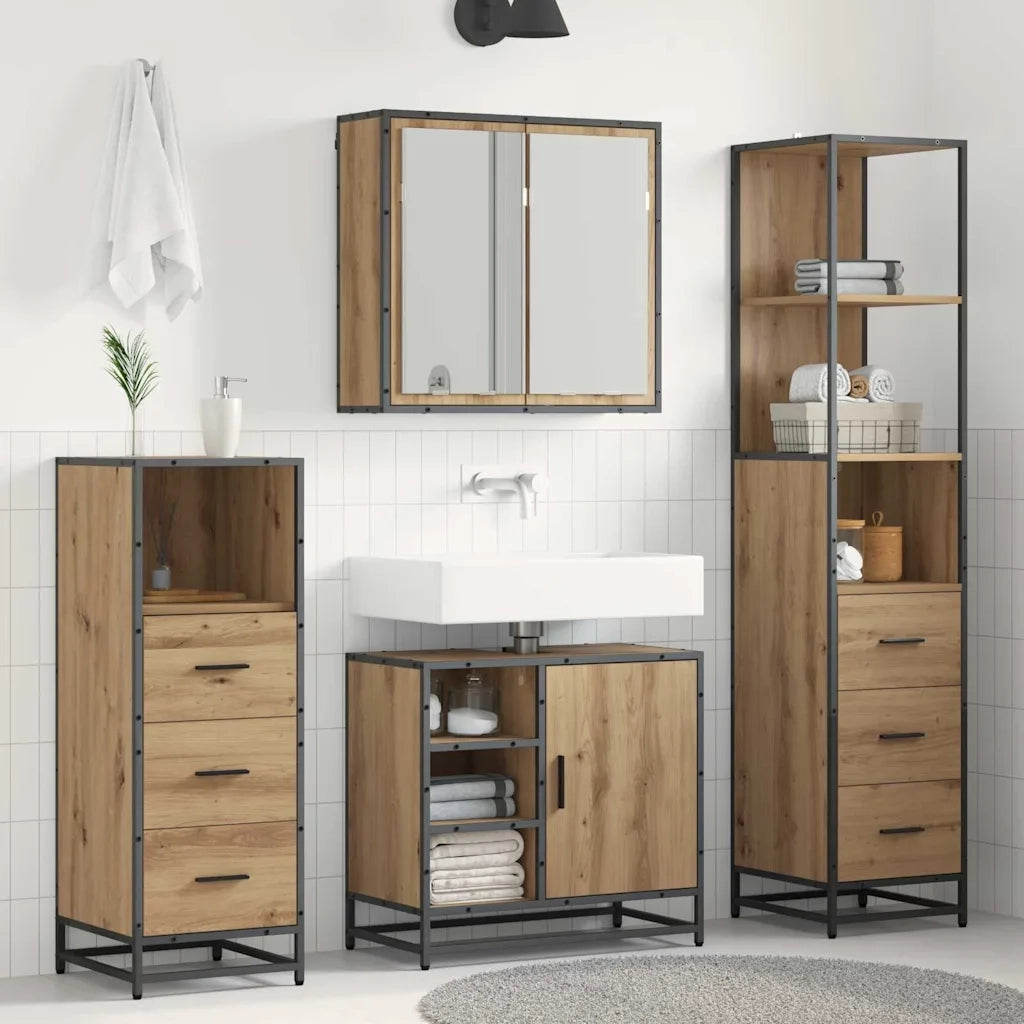 Set di mobili per il bagno con porta 3 pcs Rovere artigianale 3402406