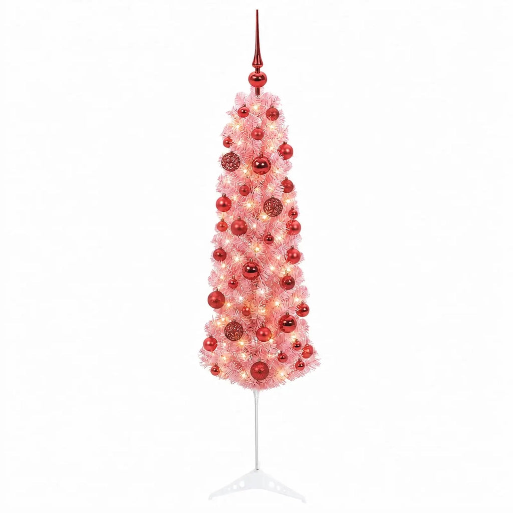 Albero di Natale artificiale sottile con palline 150 cm 150 LED 3461086
